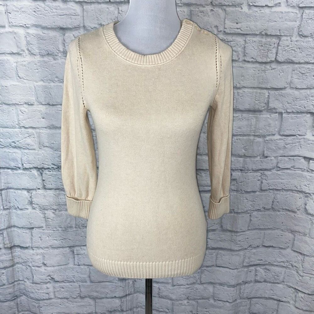 Banana Republic women S cotton blend 3/4 cuffed knit sleeve beige sweater